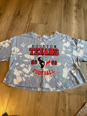 NWOT Houston Texans Bleached Crop Tee - Light Blue & White girls size 15/17 XL